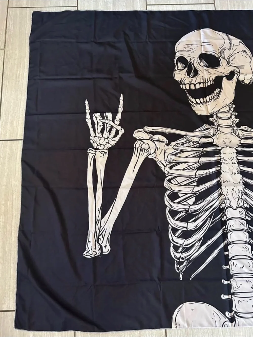 Black Skeleton Wall Tapestry with White Skull Print